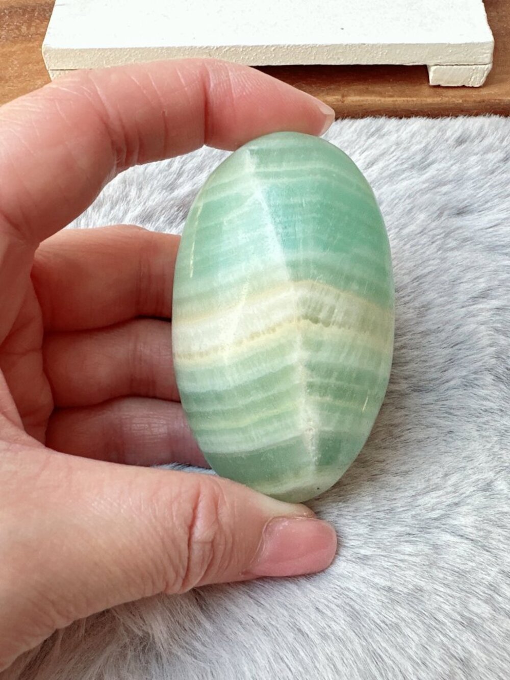 Beautiful Pistachio Calcite Palm Stone